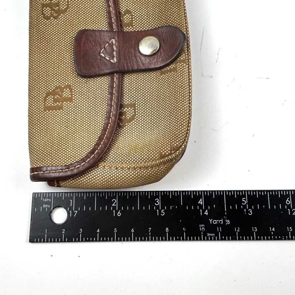 Dooney & Bourke Wristlet Pouch Women OS Tan Good Monogram Canvas Leather Trim